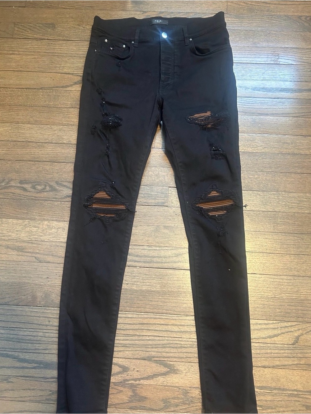 AMIRI Black Distressed Skinny Jeans